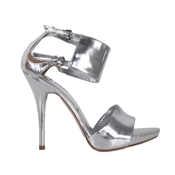 Marciano Women's US 6.5M Silver Leather Ankle Cuff Stiletto Heels - Picture 2 of 12